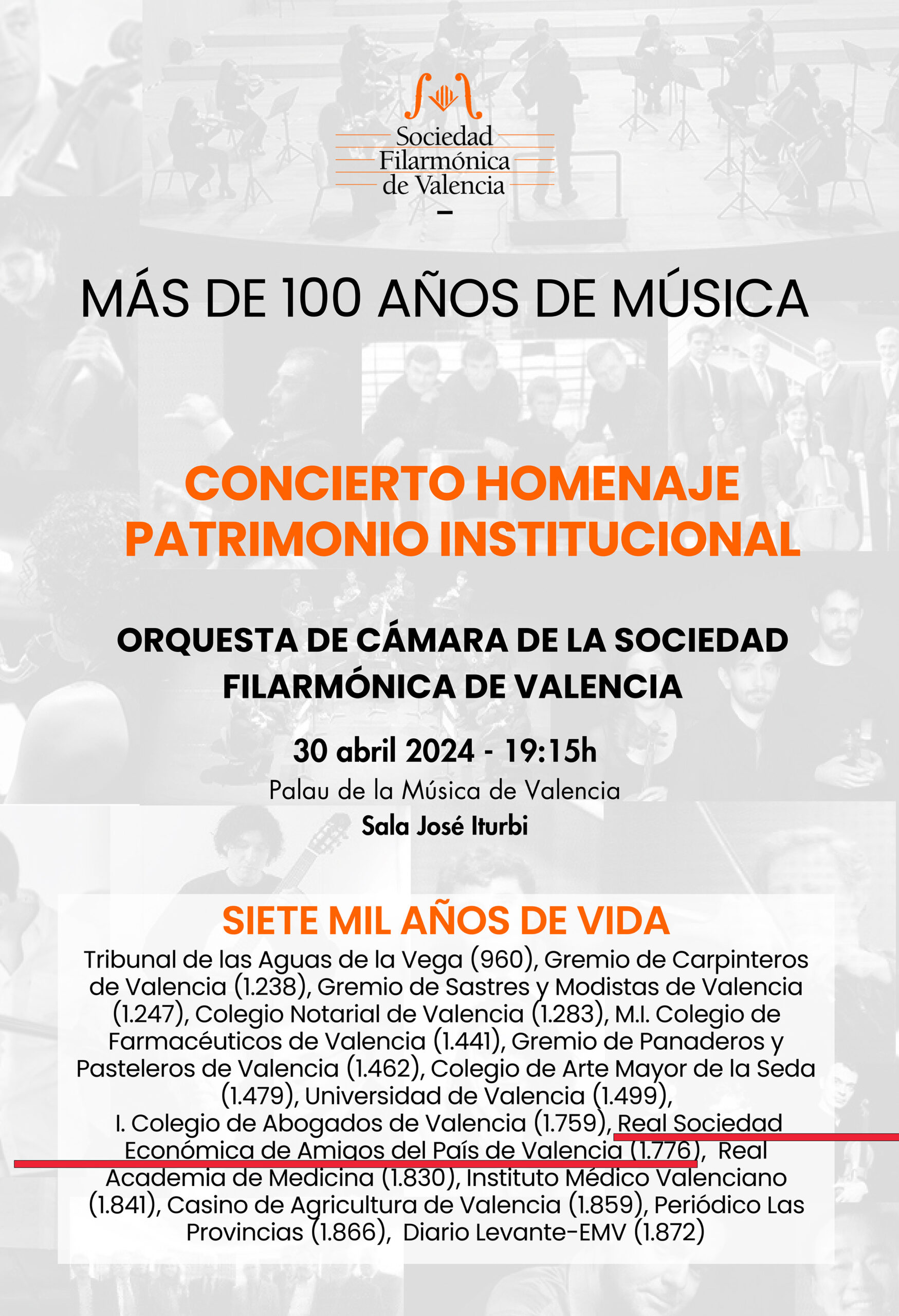 30 de abril. Concierto Homenaje Patrimonio Institucional organizado por la Sociedad Filarmónica de Valencia.